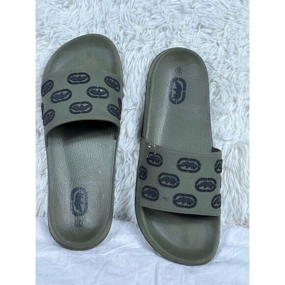 Ecko Unltd Authentic Embossed Rhino Logo Slip-On Slide Sandals Mens Sz 12 Green - Picture 1 of 6